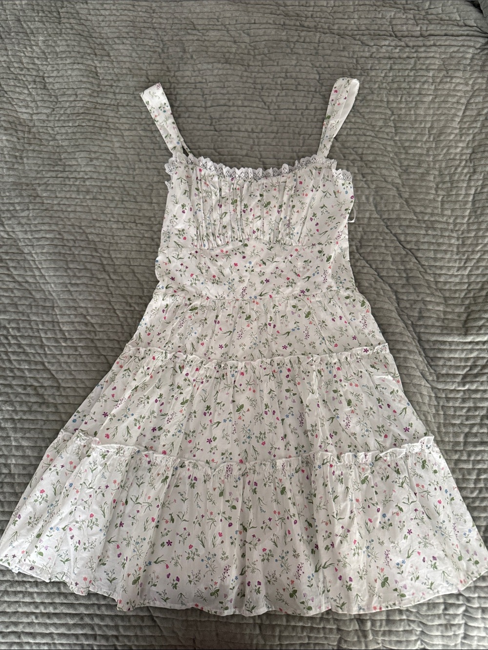 Altar'd State White Floral Tiered Mini Sundress NWT
